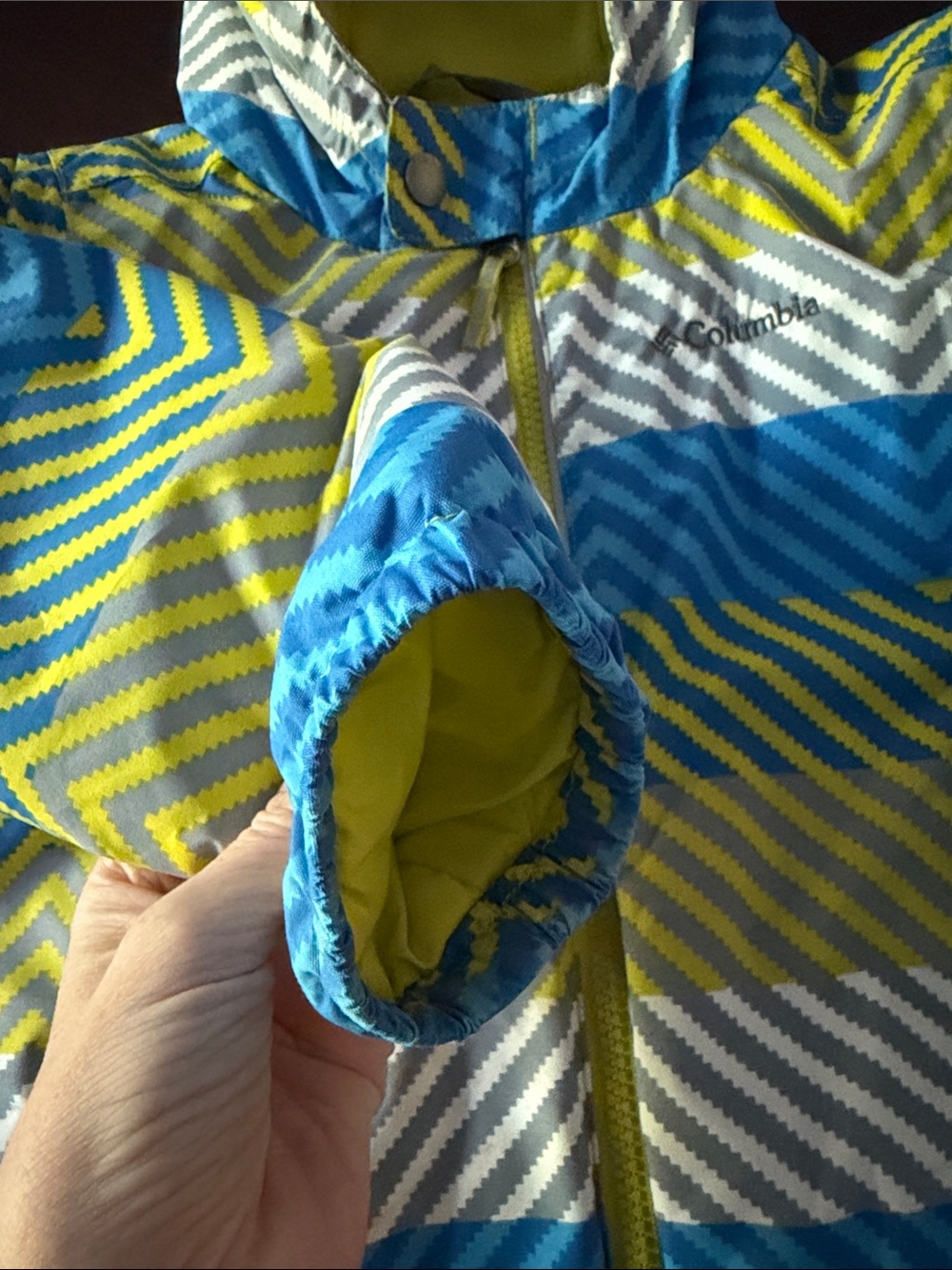Columbia Bright Blue and Yellow Striped Kids Hooded Jacket EUC - Picture 2 of 6